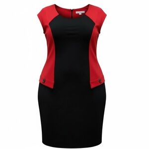 👛(ANY 2/$25) CLEO Petite Black/Red Cap Sleeve Dress Back Zipper See Video